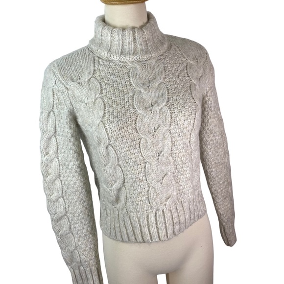American Eagle Sweater Mock Neck Cropped Cable Knit Size XS Cream Soft Warm - Picture 1 of 12